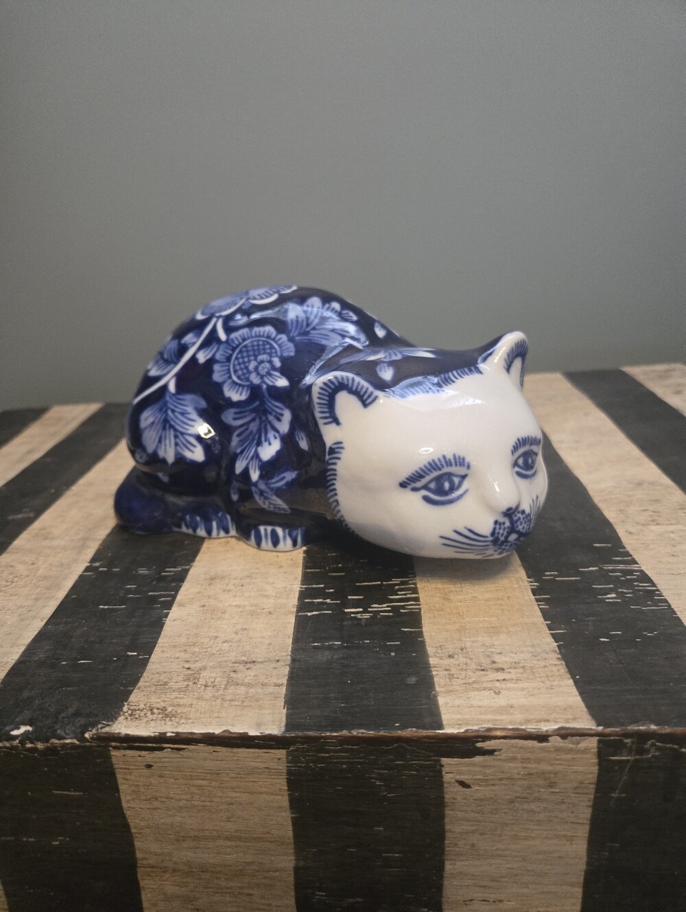 Vintage Blue And White Porcelain Cat